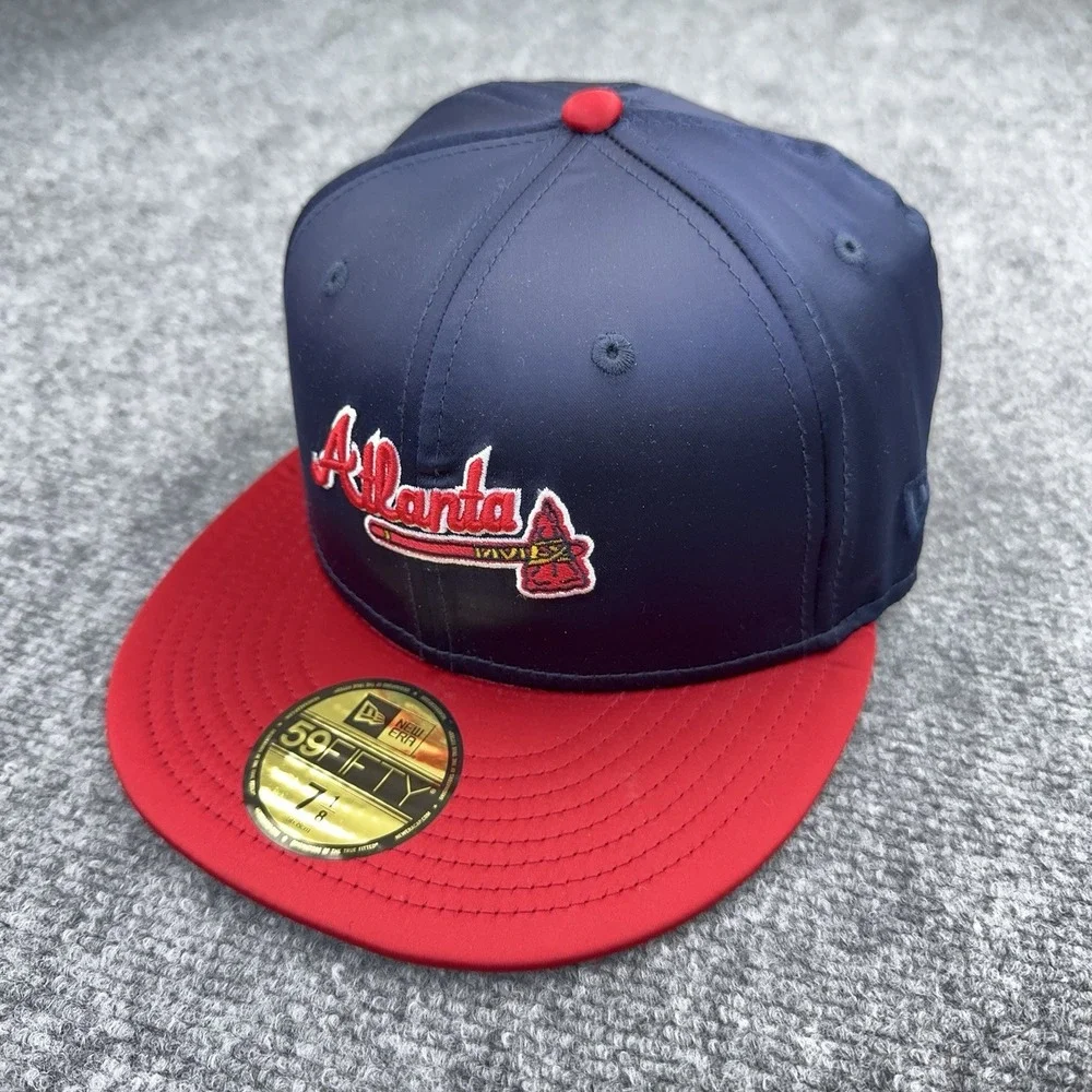 Atlanta Braves New Era Hat 150th Anniversary 59FIFTY Fitted 7 1/8 Blue Satin Cap